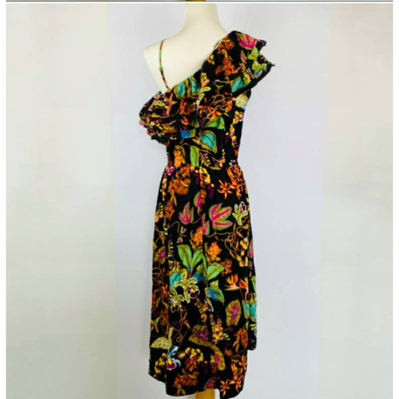 H & M Rainforest Floral Ruffle One Shoulder Viscose Dress size 6 - Picture 4 of 16